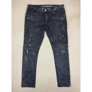 Denim House Jeans Mens 36x32 Black‎ Distressed Tapered Slim Fit Stretch Mid Rise